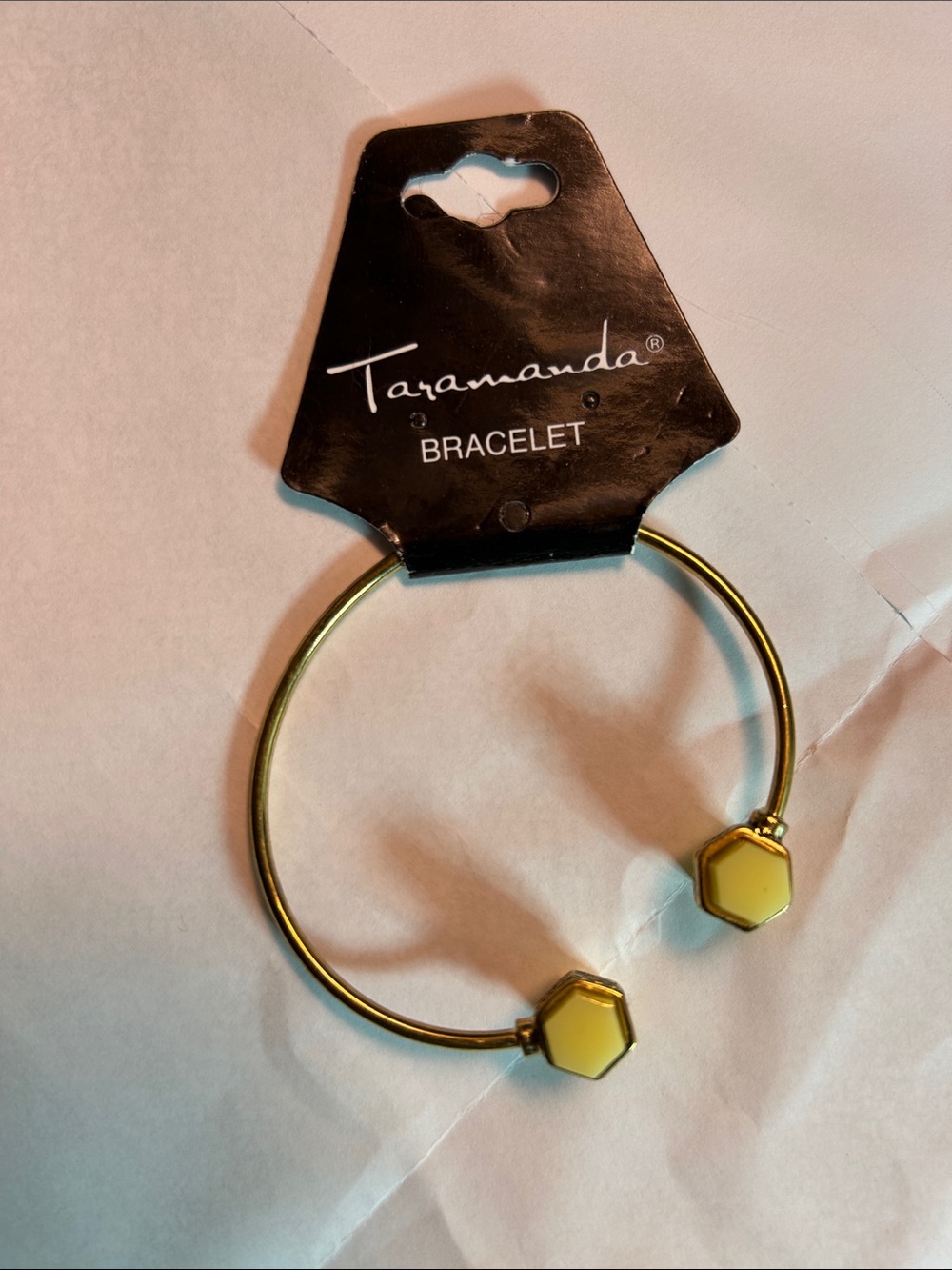 Taramanda Gold Open Bangle with Yellow Hexagon Accents